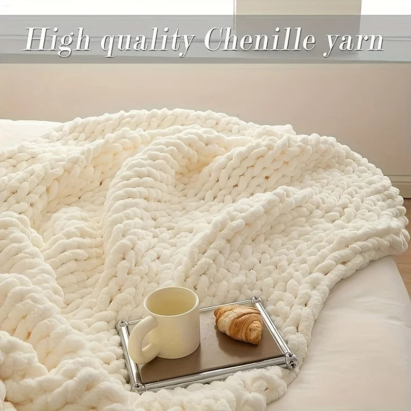 Snugsy™ CloudSoft Chunky Knit Blanket – Warm, Handwoven Chenille Comfort