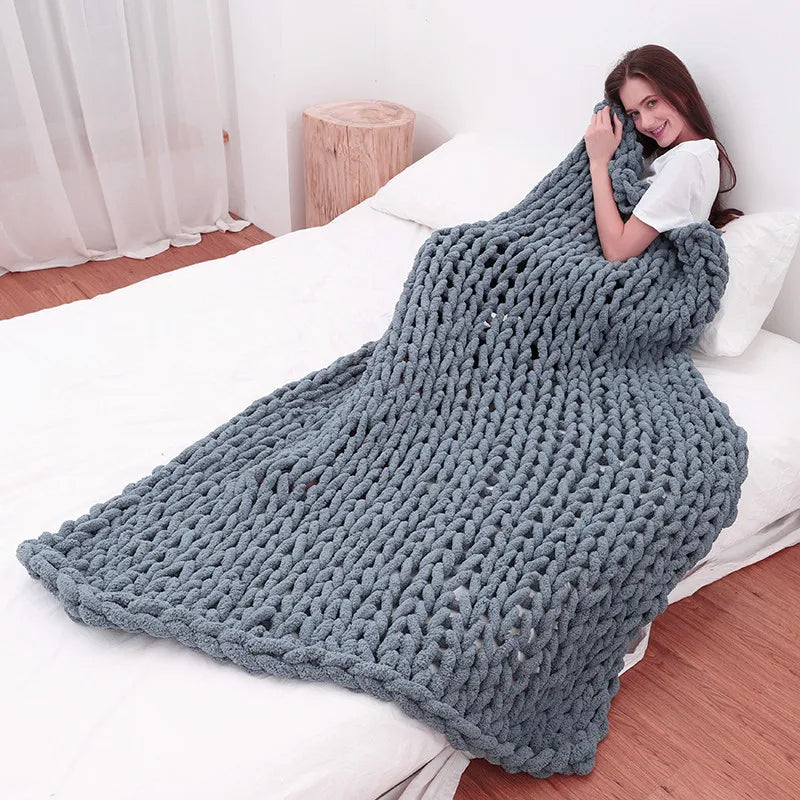 Snugsy™ CloudSoft Chunky Knit Blanket – Warm, Handwoven Chenille Comfort
